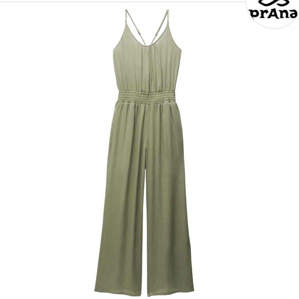 NWT Prana Fernie Strappy Wide Leg Jumpsuit Sage Green Swimsuit Beach Coverup